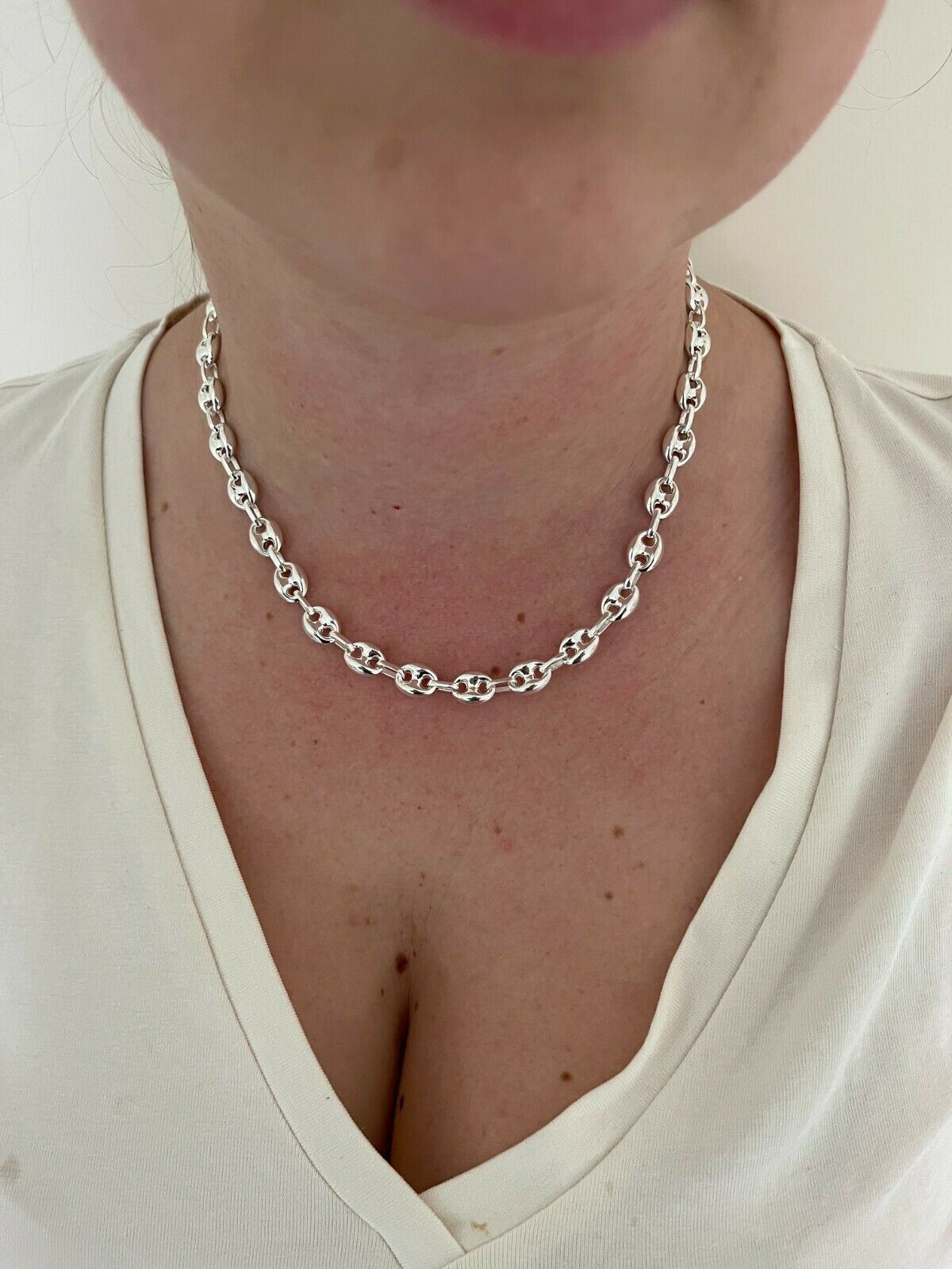 Real 925 Sterling Silver 8mm Puffed Mariner Link Chain Necklace Bracelet 7″-30″