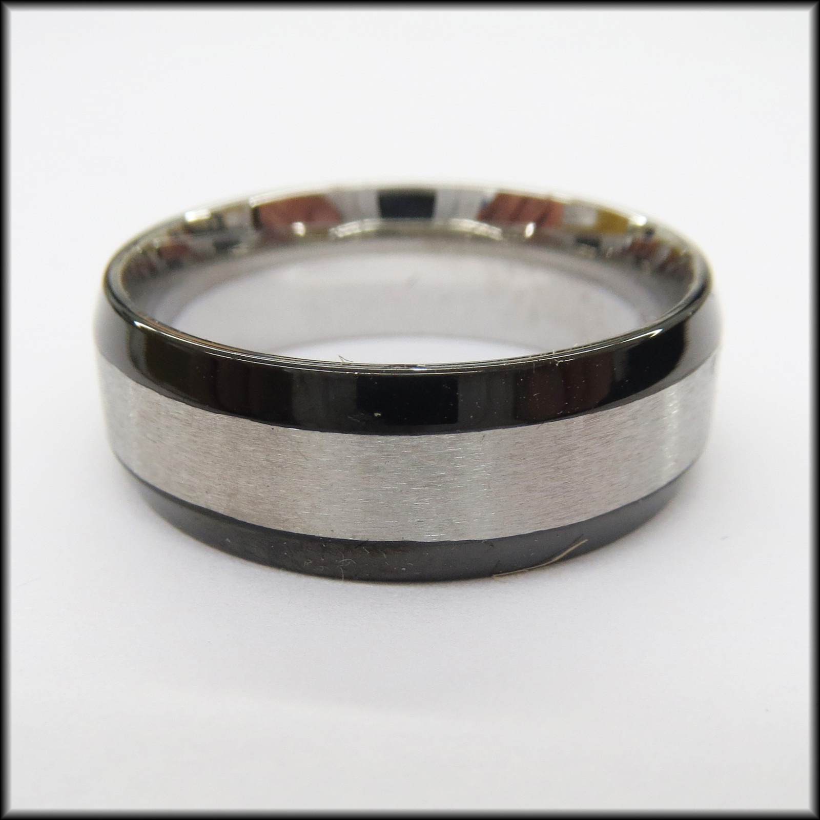 Stainless Steel Stamped Ring 8mm, Black Edge