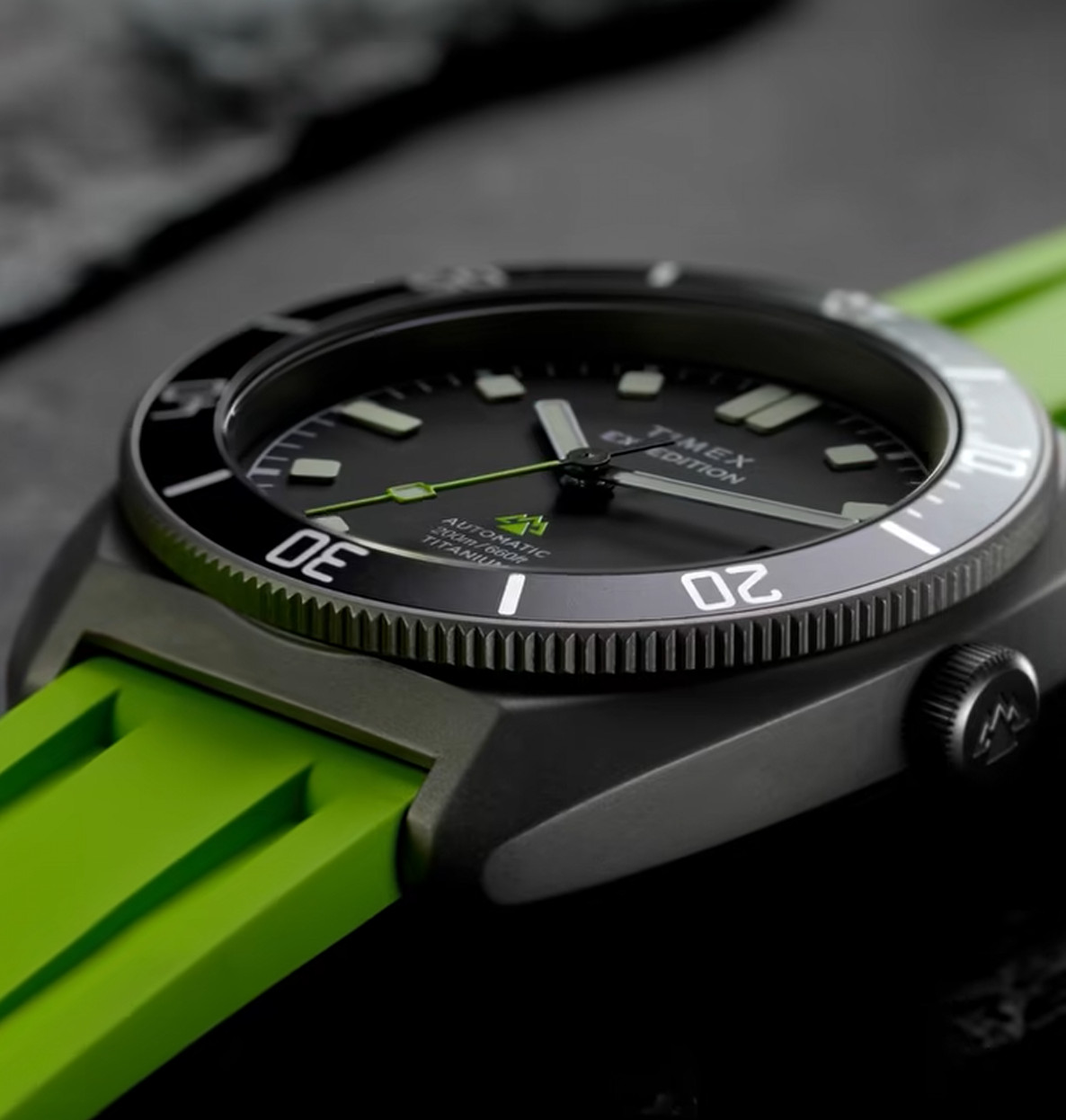 TIMEX Expedition® Pioneer Titanium Automatic 41mm HNBR Lime Green Rubber Strap