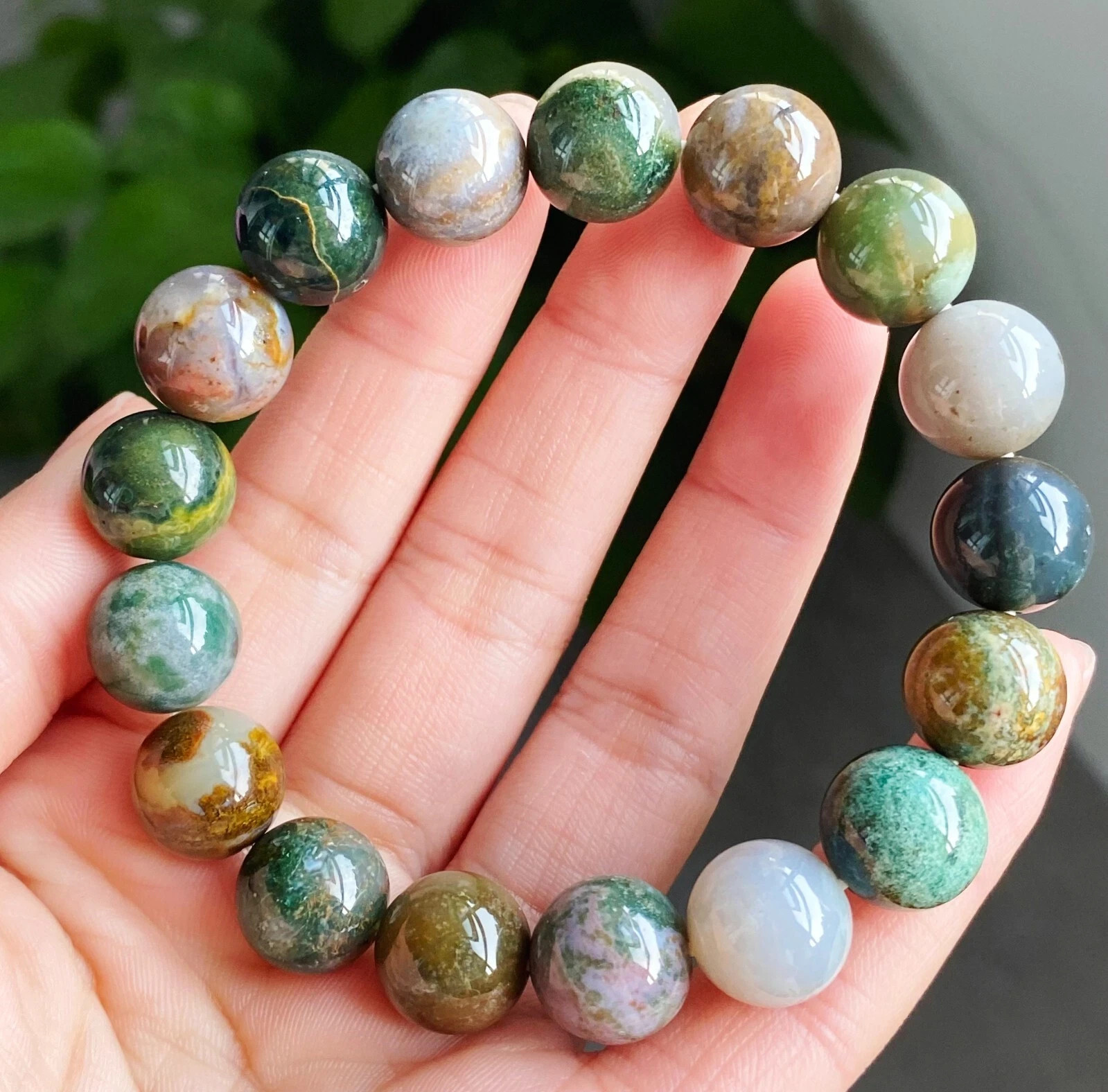 12.3mm Natural Color Ocean Jasper Jade Agate Quartz Crystal Beads Bracelet C1672