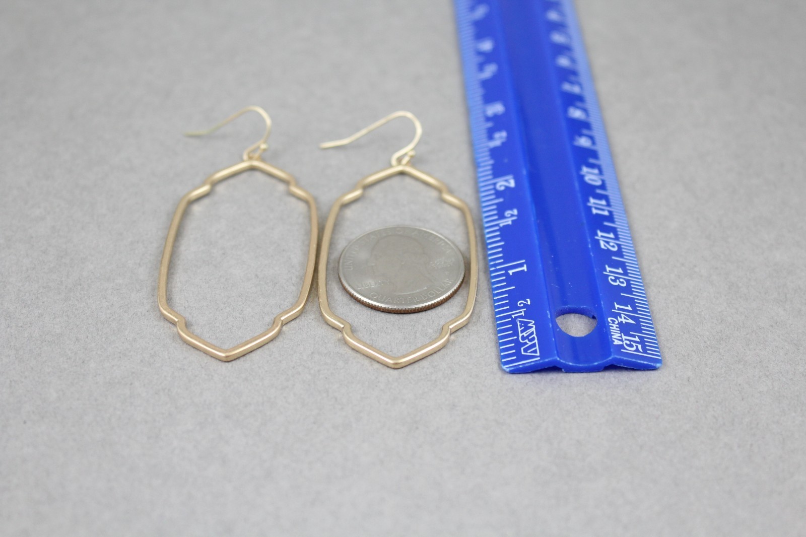Gold oval teardrop earrings dangle cutout filigree oval outline 2.75″ long