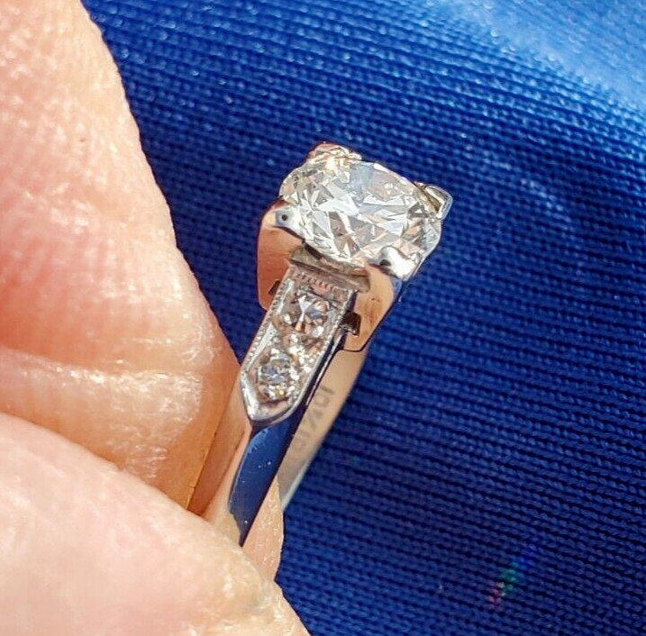 Original EARTH MINED DIAMOND Deco Engagement Ring Vintage PLATINUM Solitaire S 5