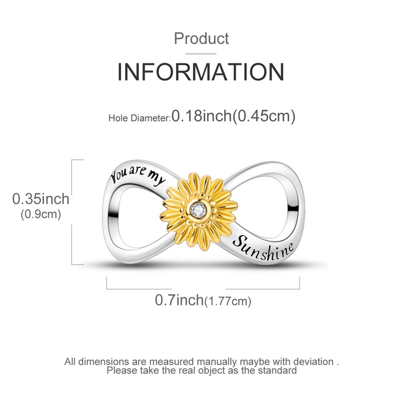MULA 925 Sterling Silver Charm AAA CZ Endless Yellow Sunflower Bead fit Bracelet