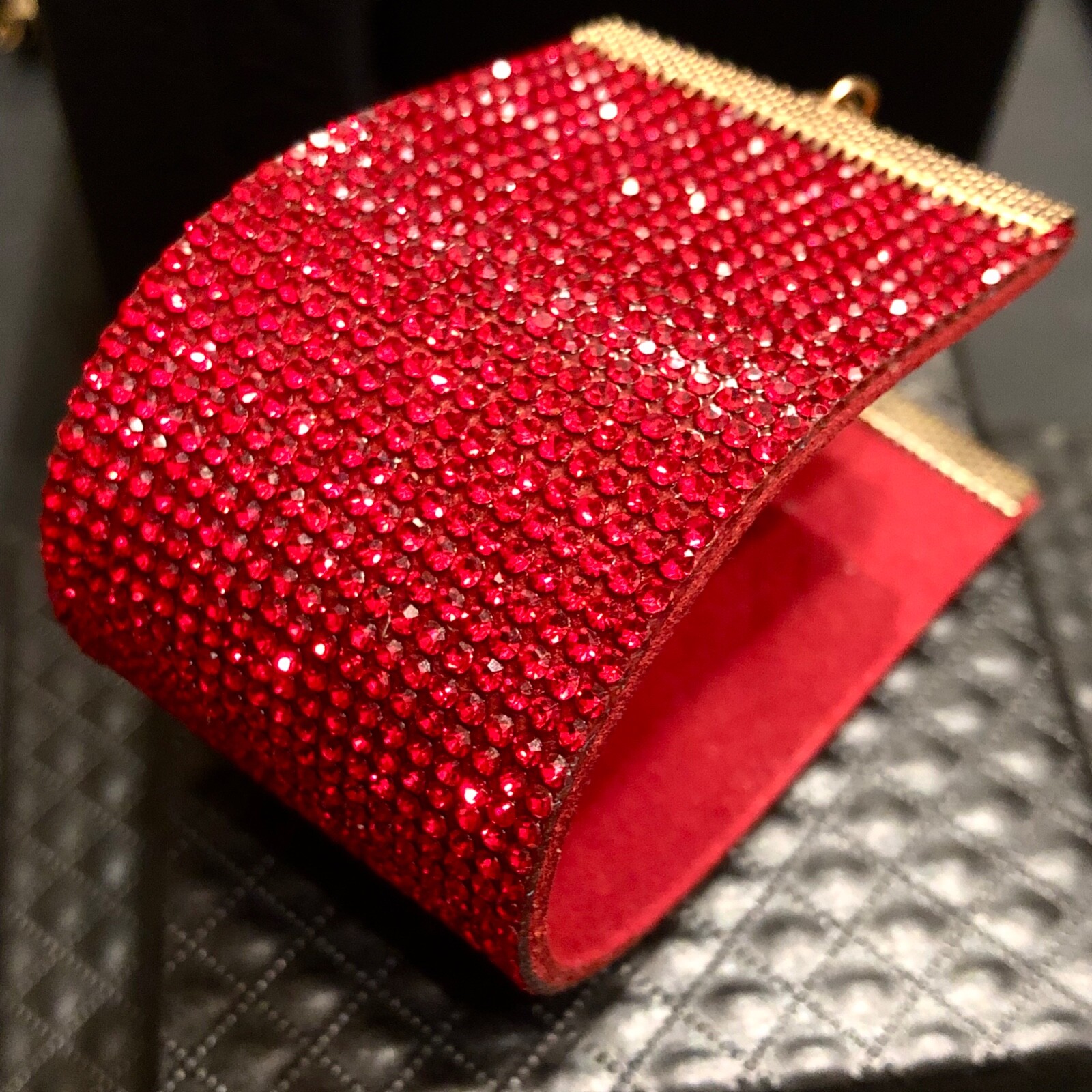 Alcantara Leather Wide Bling Swarovski Elements Wide Red Cuff Bracelet 6” + 2.5″