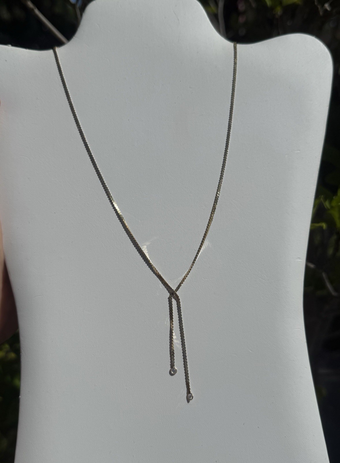 Vintage 14k Solid Yellow Gold Serpentine Lariat Necklace w/Diamonds 4.5g,18.5in