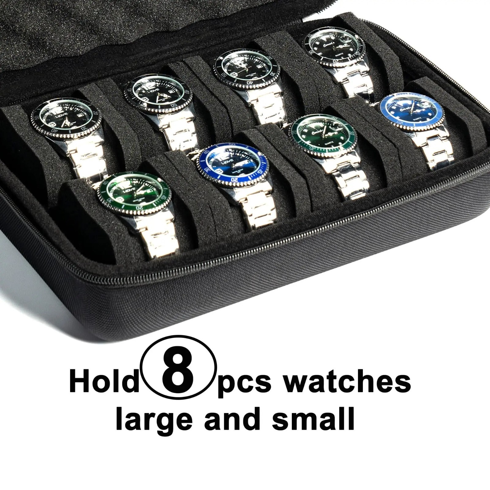 8 Slot Watch Storage Case Hard Shell Travel Organizer for Watches & Smartwatches