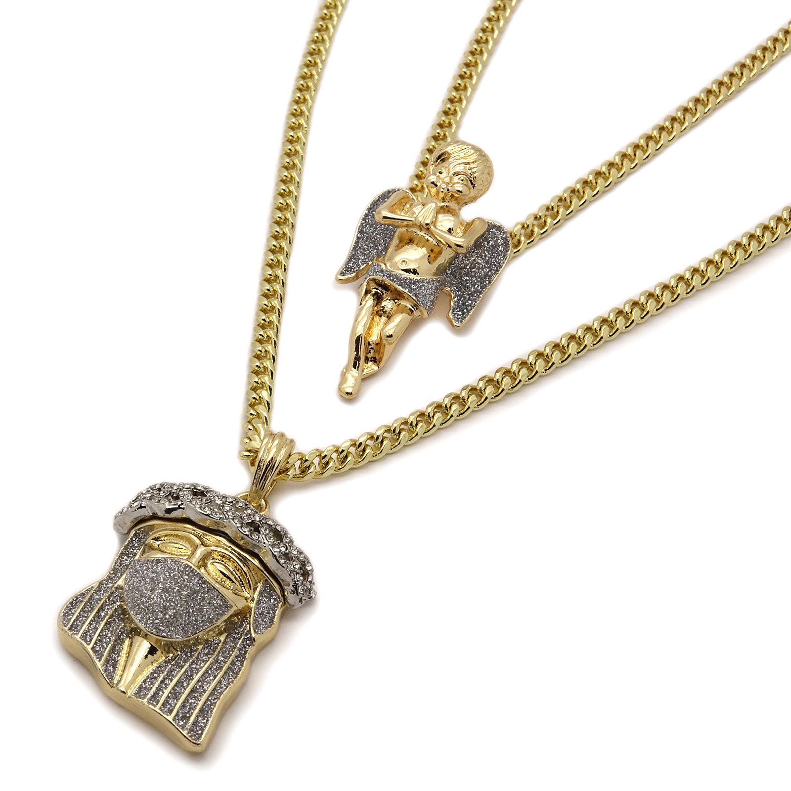 Gold Plated High Fashion JESUS & ANGEL Cubic-Zirconia 30″ & 24″ Cuban Chain
