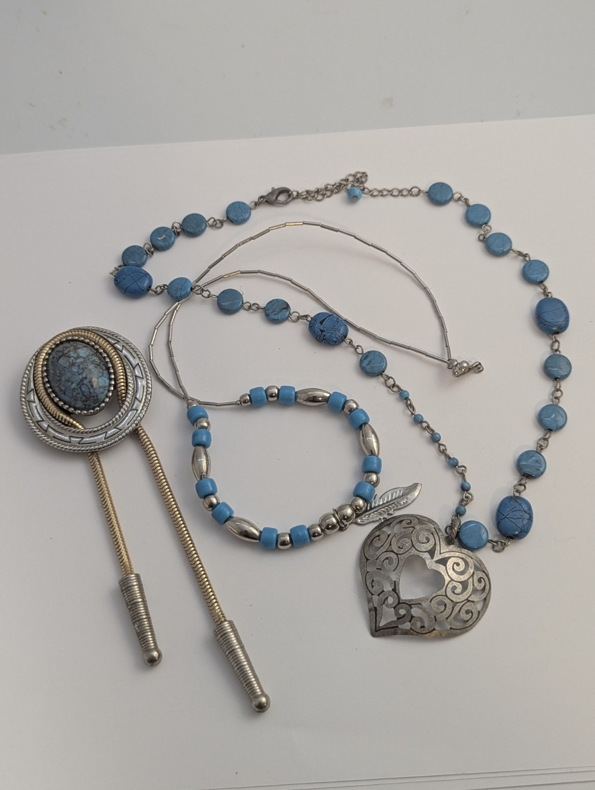 Vtg Mod Faux Turquoise Amber Tribal Jewelry lot 9 Pc Some Real Gems