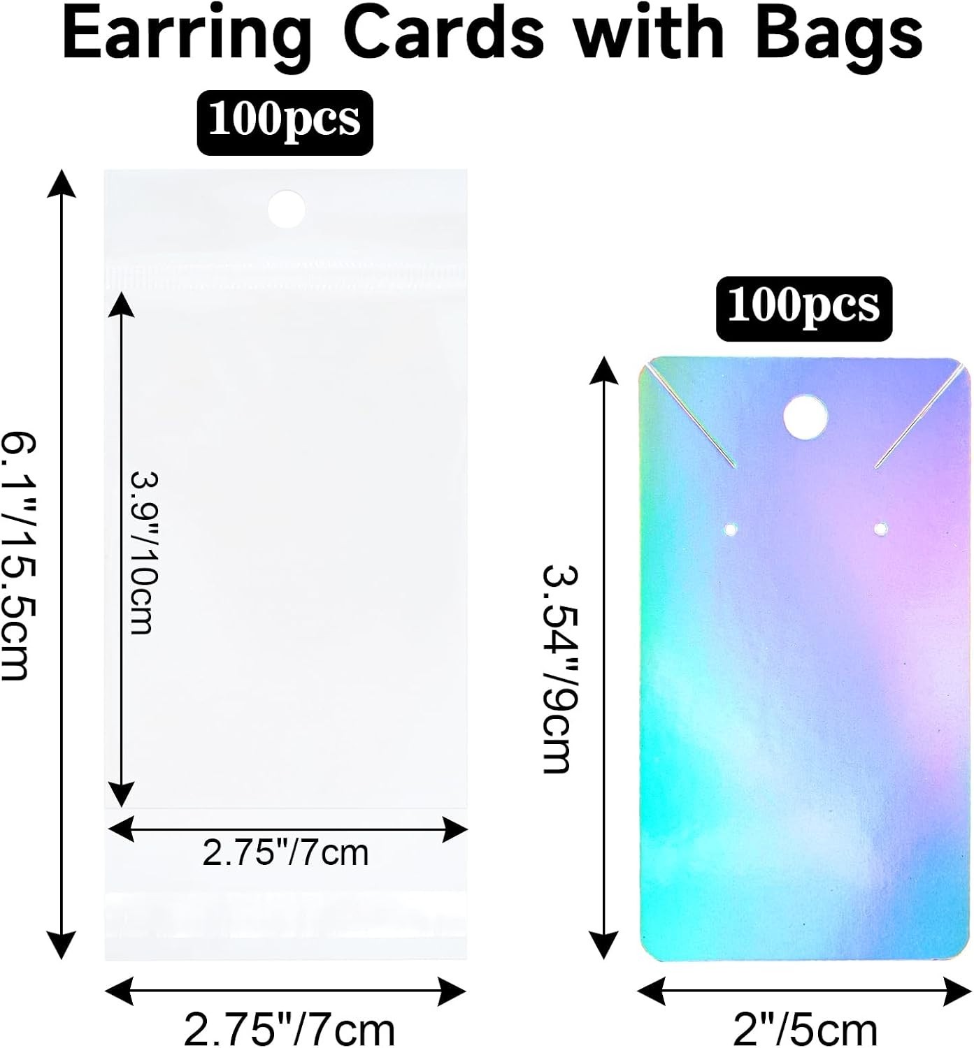 Necklace Display Cards 100Pcs Holographic Earring Cards 3.5×2 In