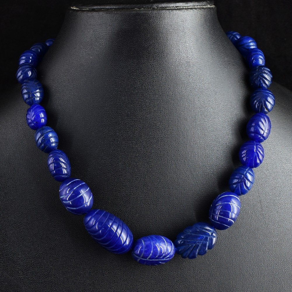 Excellent Carved Blue Sapphire 465.00 Cts Beaded Jewelery Necklace RK 26 E734