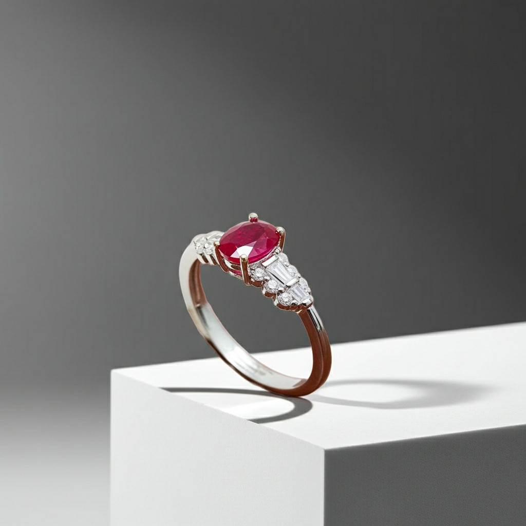 Natural Burma Ruby Ring 3x4mm, Dainty Ruby Ring 925 Sterling Silver