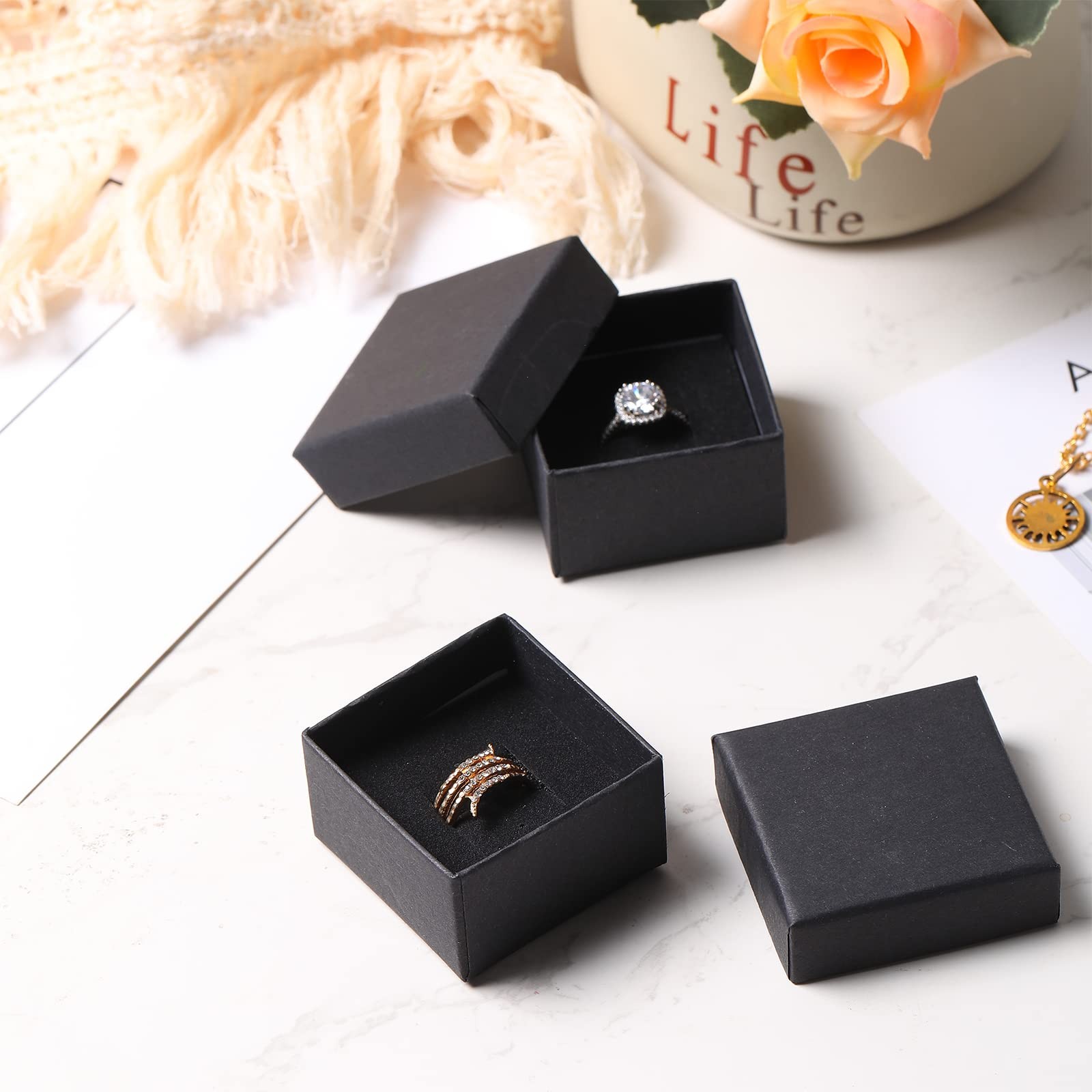 72 Pcs Jewelry Ring Gift Boxes Bulk 2 x 2 x 1.2 Inch Ring Necklace Earring Bo…