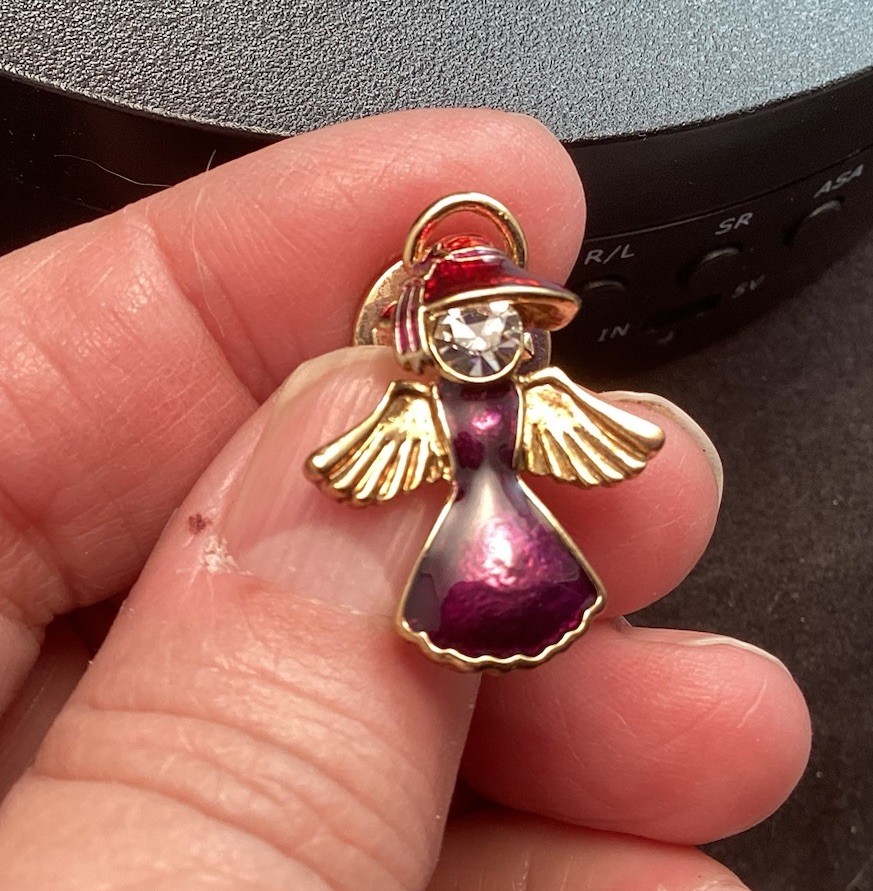 Gold Tone RED HAT SOCIETY Purple ANGEL With Halo Lapel Tack Pin