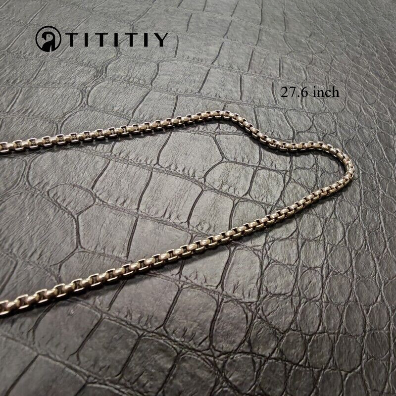 Pure Titanium Necklace with 3mm Square Box Chain Anti Allergic Classics 27.6inch