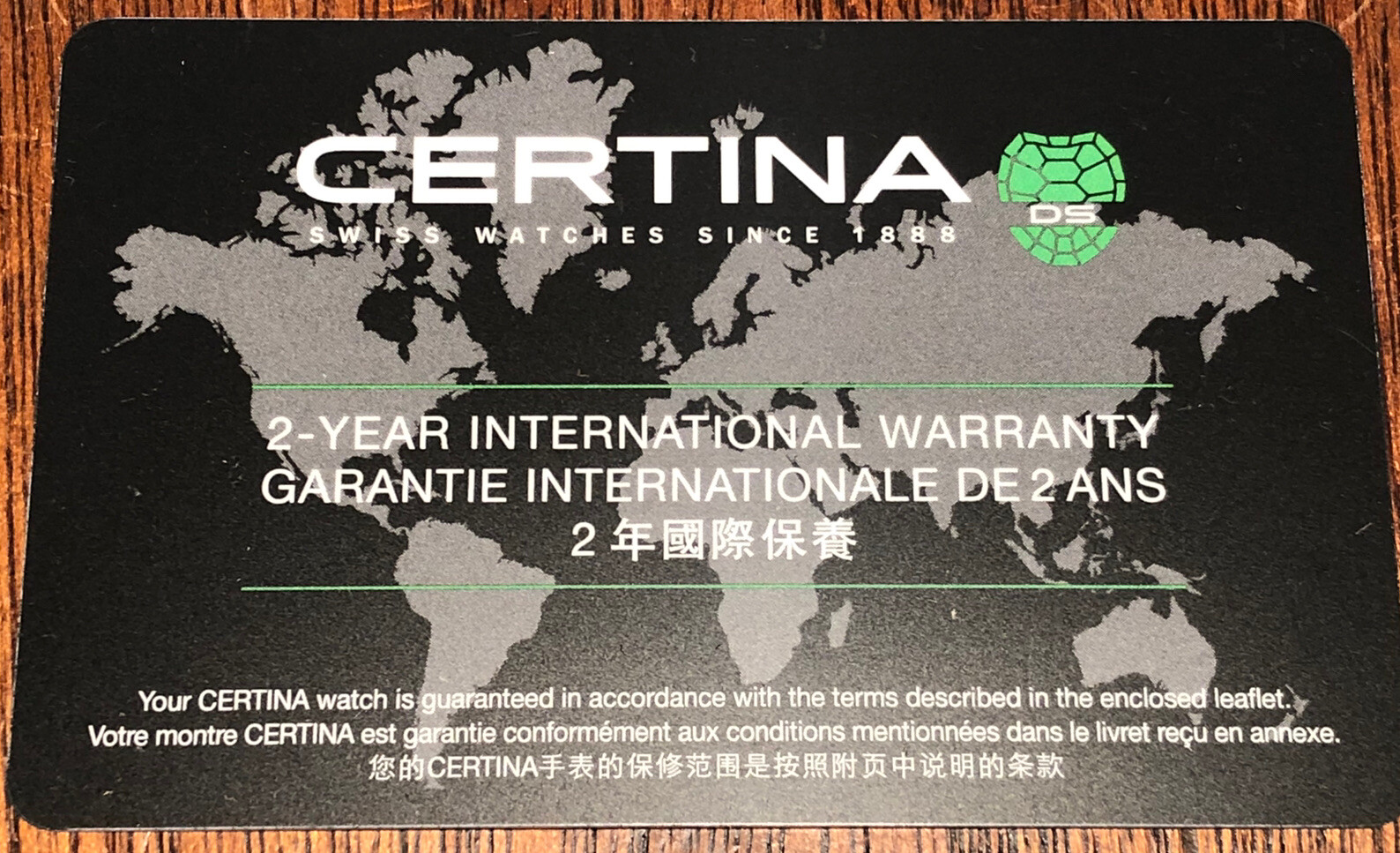 New! Authentic CERTINA Blank Unfilled 2 Year Warranty/Guarantee Acrylic Card