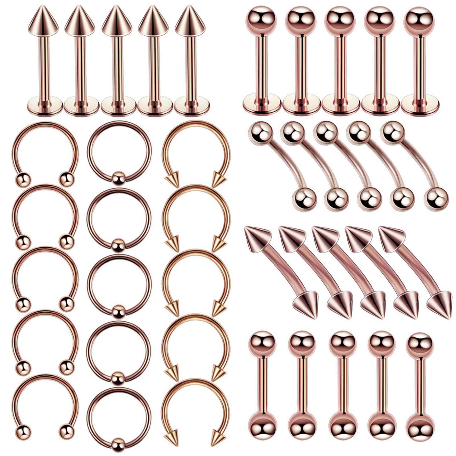 110PCS 16G Mixed Body Piercing Kit Surgical Steel Tongue Eyebrow Nose Lip Ring