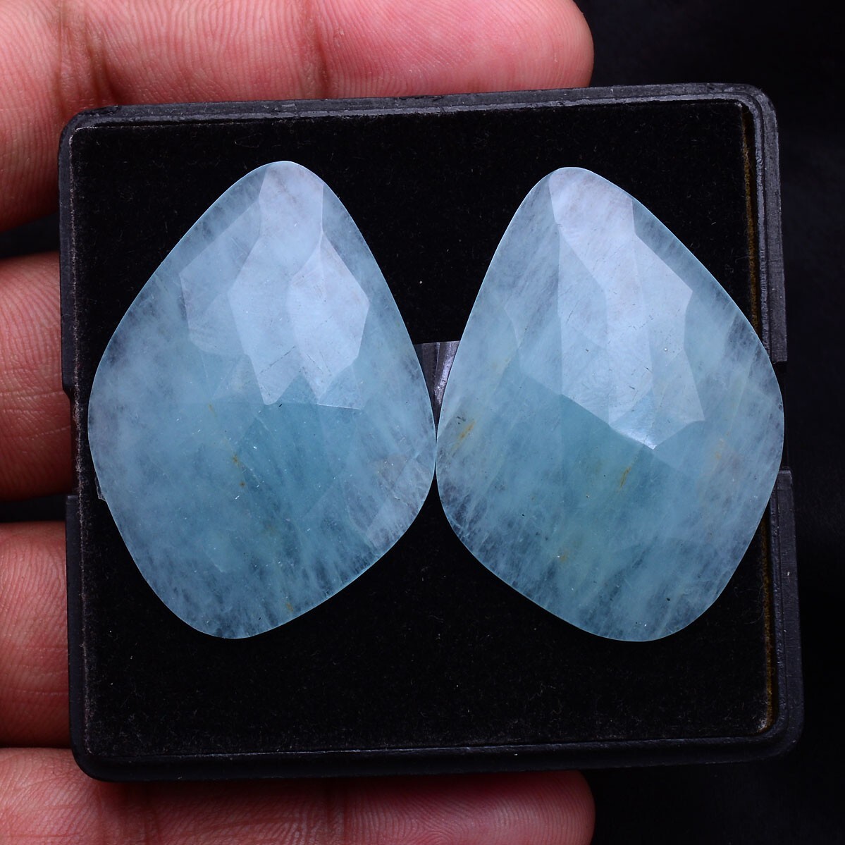 81.00 Cts Natural Aquamarine Pair 42mm*31mm Untreated Checker Cut Loose Gemstone