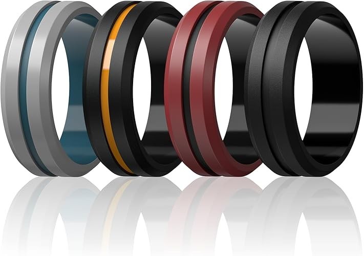 Silicone Rings for Men, Flexible Rubber Wedding Band for Gym & Daily Wear