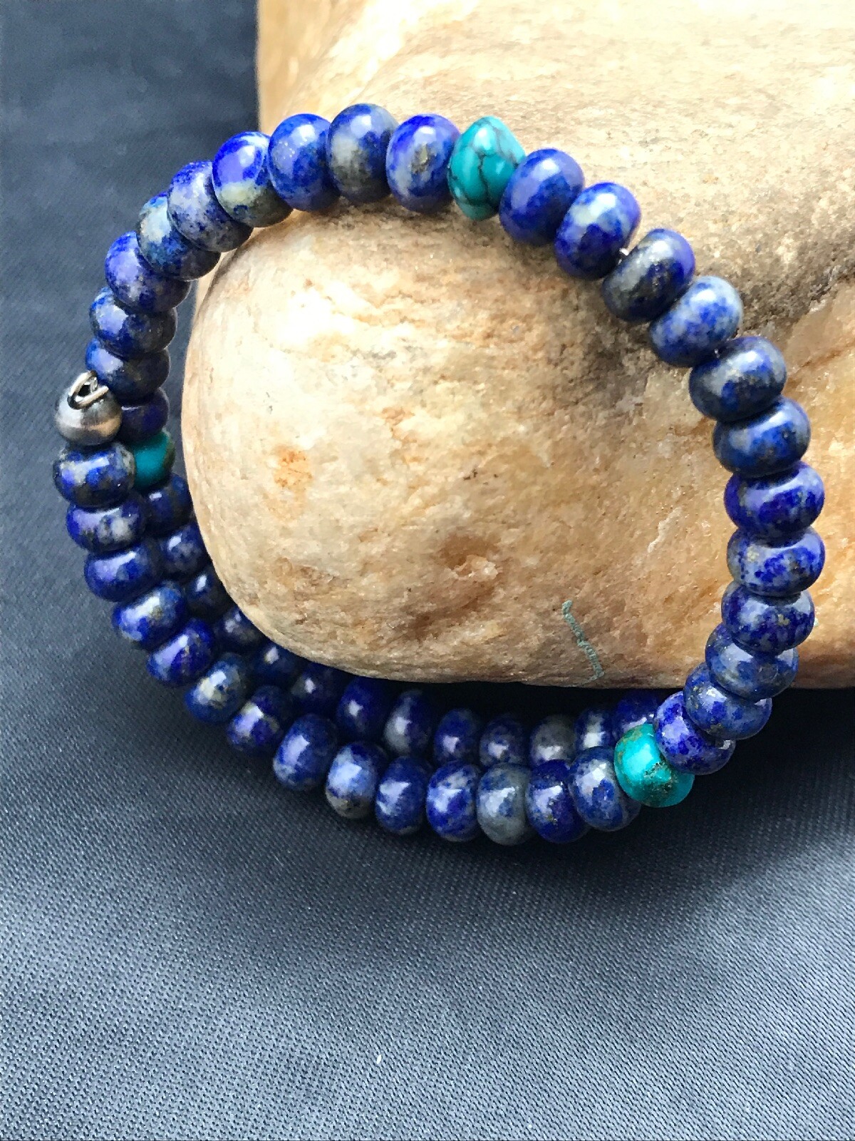 Lapis & Turquoise Bead Southwestern Navajo Sterling Silver Bracelet 03260