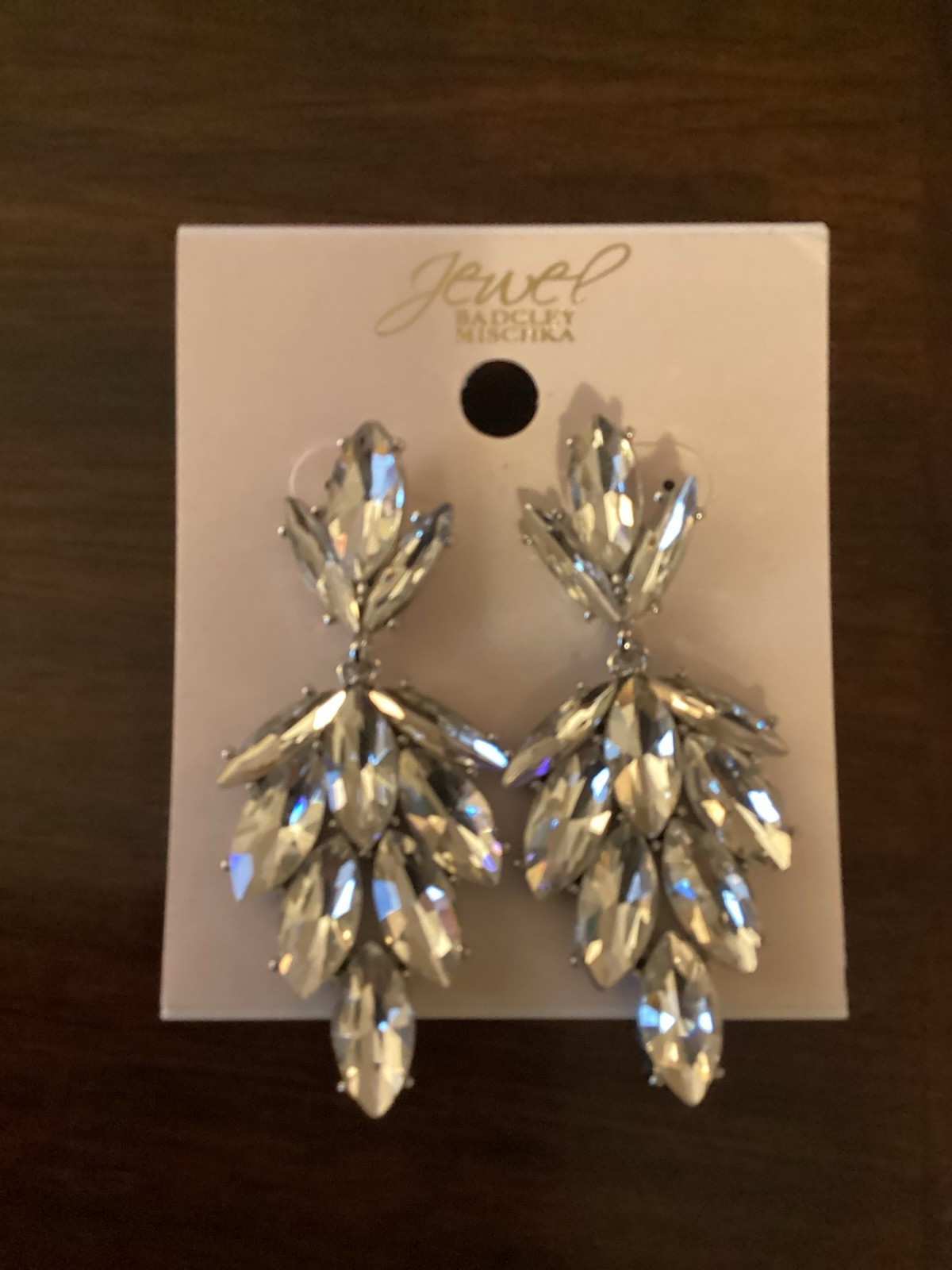 Badgley Mischka Designer Earrings. Marquis Shaped Stones 2 1/2 Inches Long.