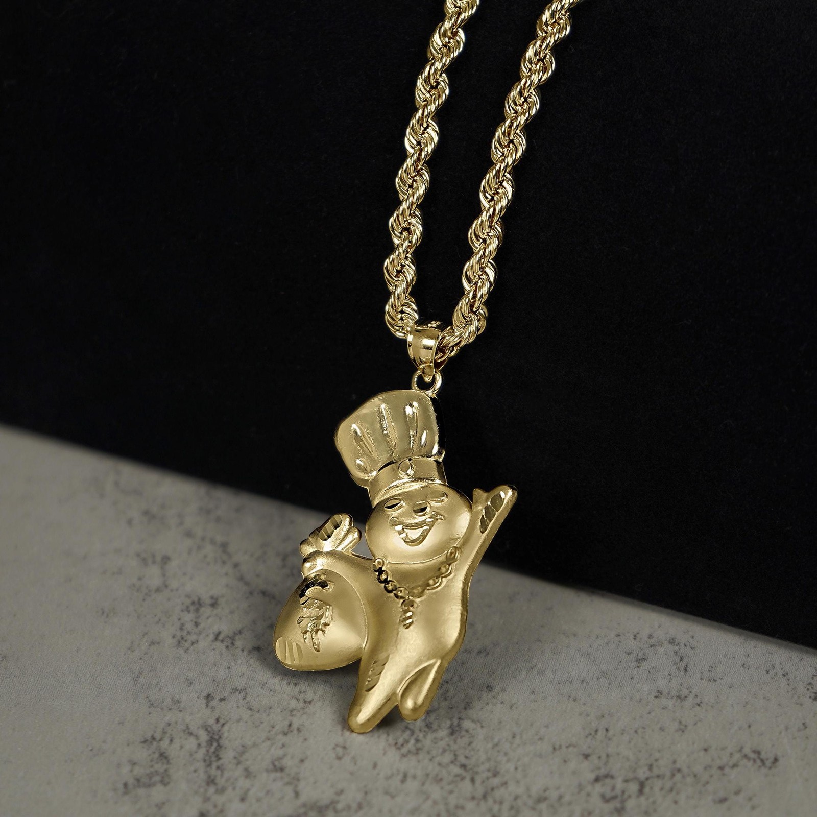 10k Gold Satin Pillsbury Doughboy DC Pendant Necklace