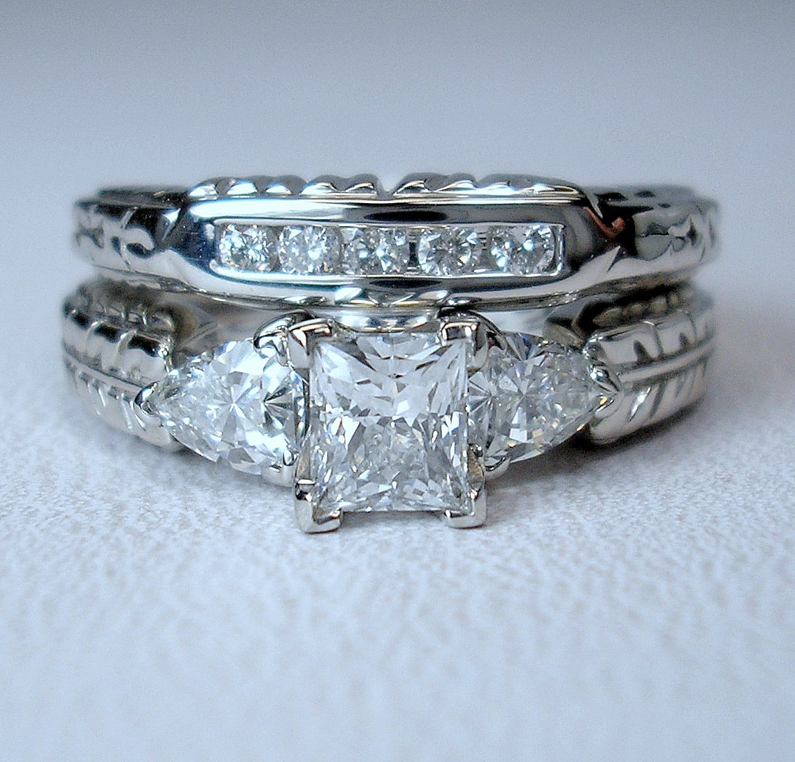 0.57 ct Princess Ct 1.01 ctw Natural Diamonds 14K White Wed Set Was $4,595 Video