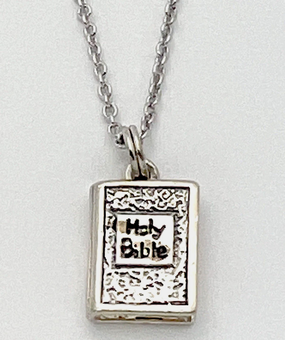 925 Sterling Silver 6.3 Gram Holy Bible Necklace 16”+2”Ext