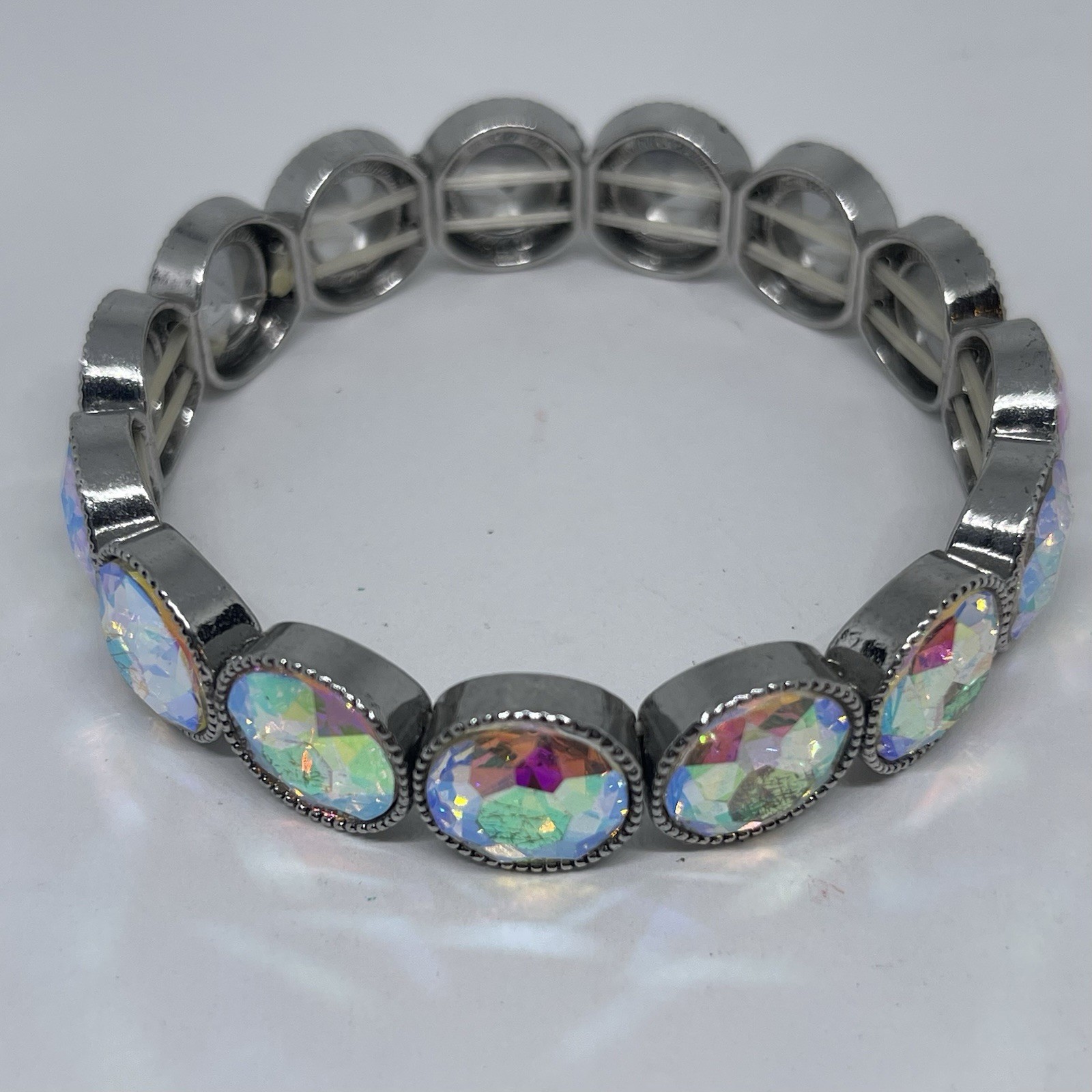 Rainbow Iridescent Large AB Sparkling Crystals Stretch Bracelet Girly Glam