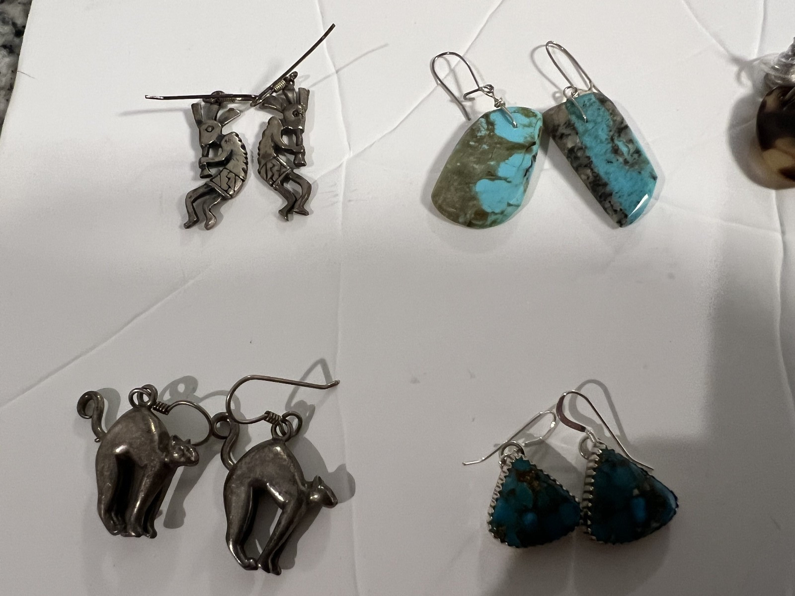 EIGHT PAIRS VINTAGE ESTATE EARRINGS STERLING SILVER TURQUOISE SOUTHWEST NATIVE