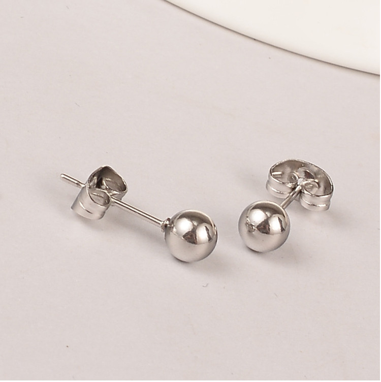 Round Sand Blast Polish Ball Rose gold Silver Stainless Steel Stud Earrings S15