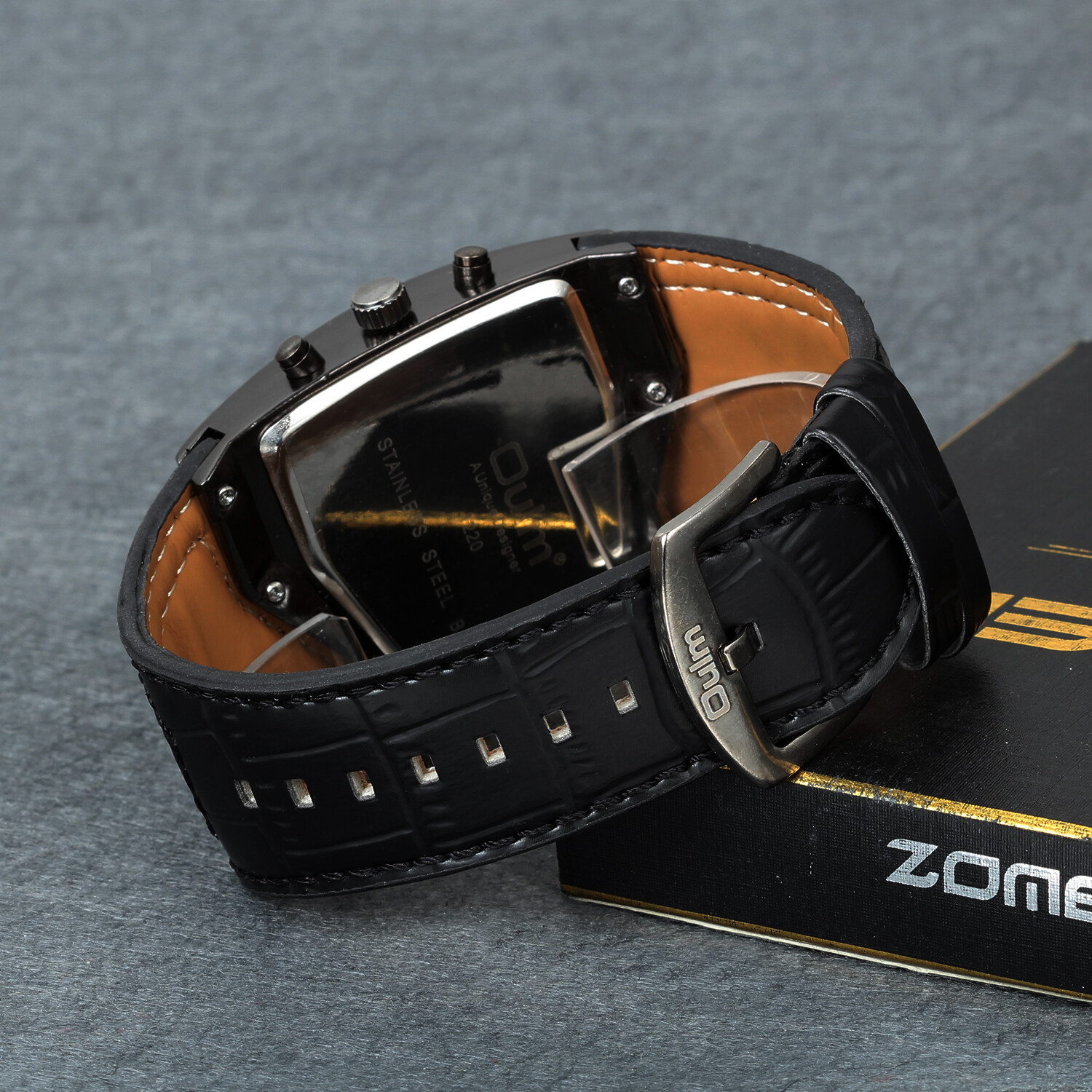 Men Unique Sports Military Army Dual Time Zones Quartz Leather Strap Wrist Watch