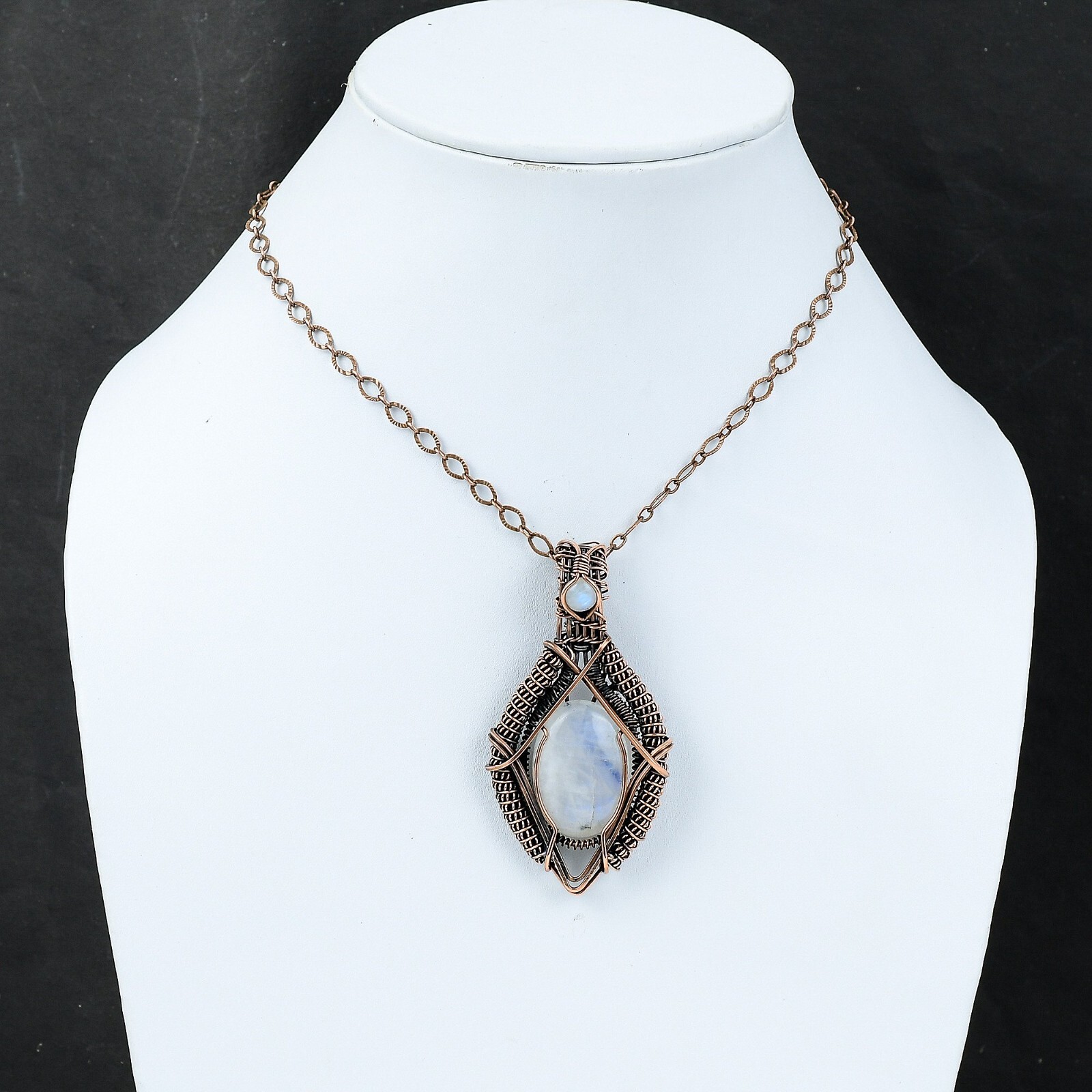 Gift For Her Rainbow Moonstone Wire Wrapped Pendant Copper Jewelry 2.76″