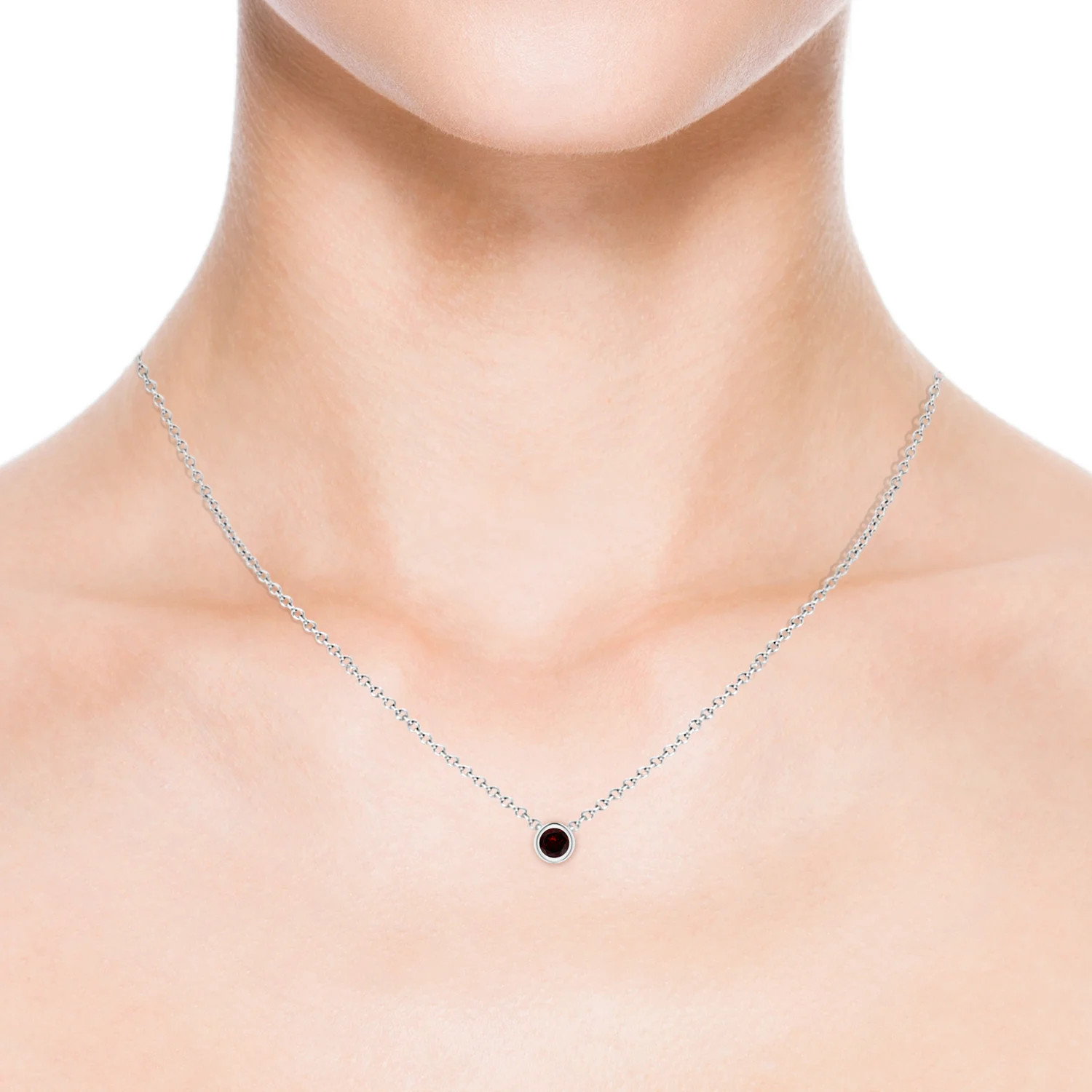 Angara Natural Bezel-Set Round Garnet Solitaire Pendant in 925 Sterling Silver
