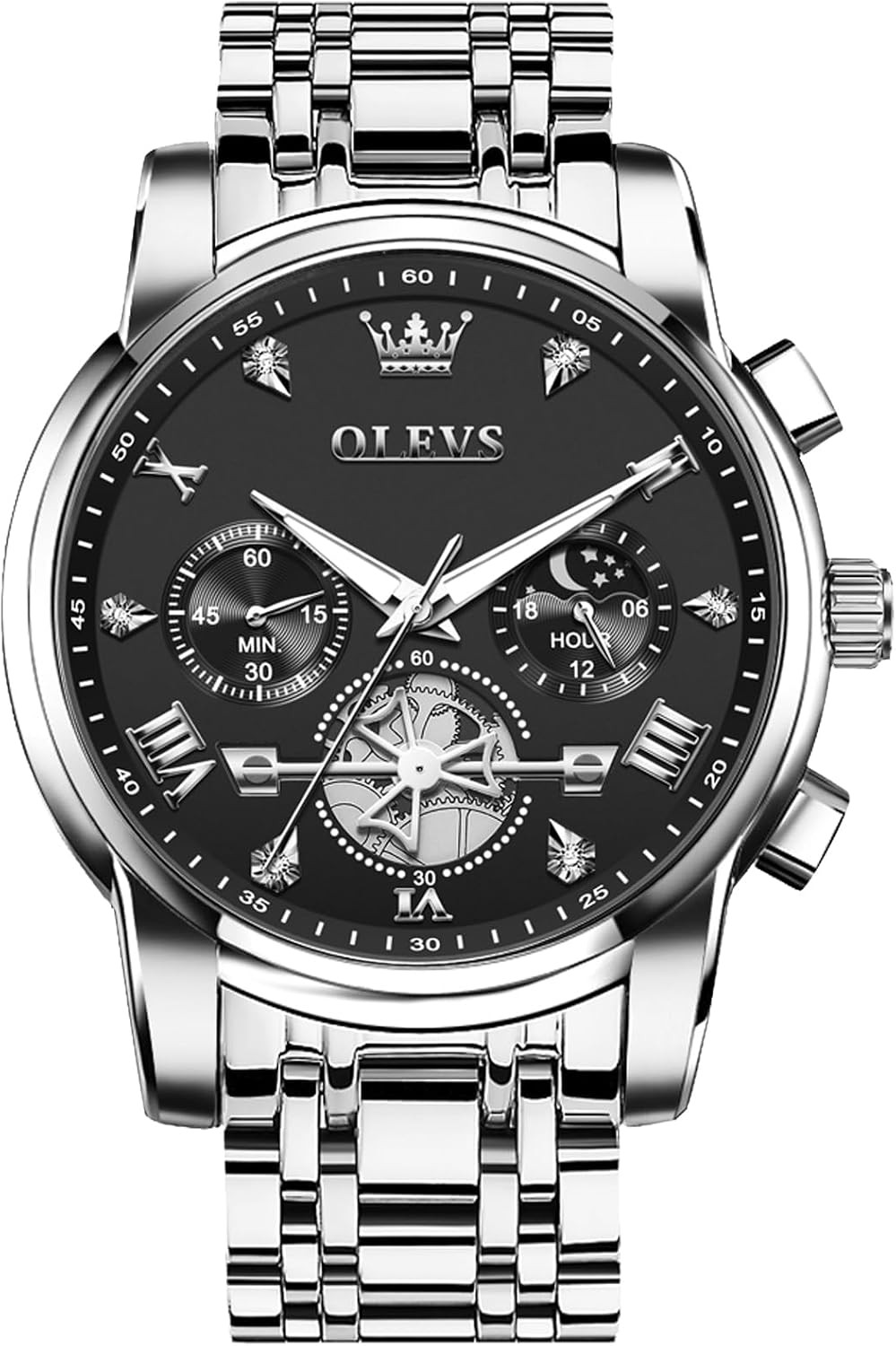 Luxury Waterproof Big Face Stainless Steel Multifunction Mens Watches