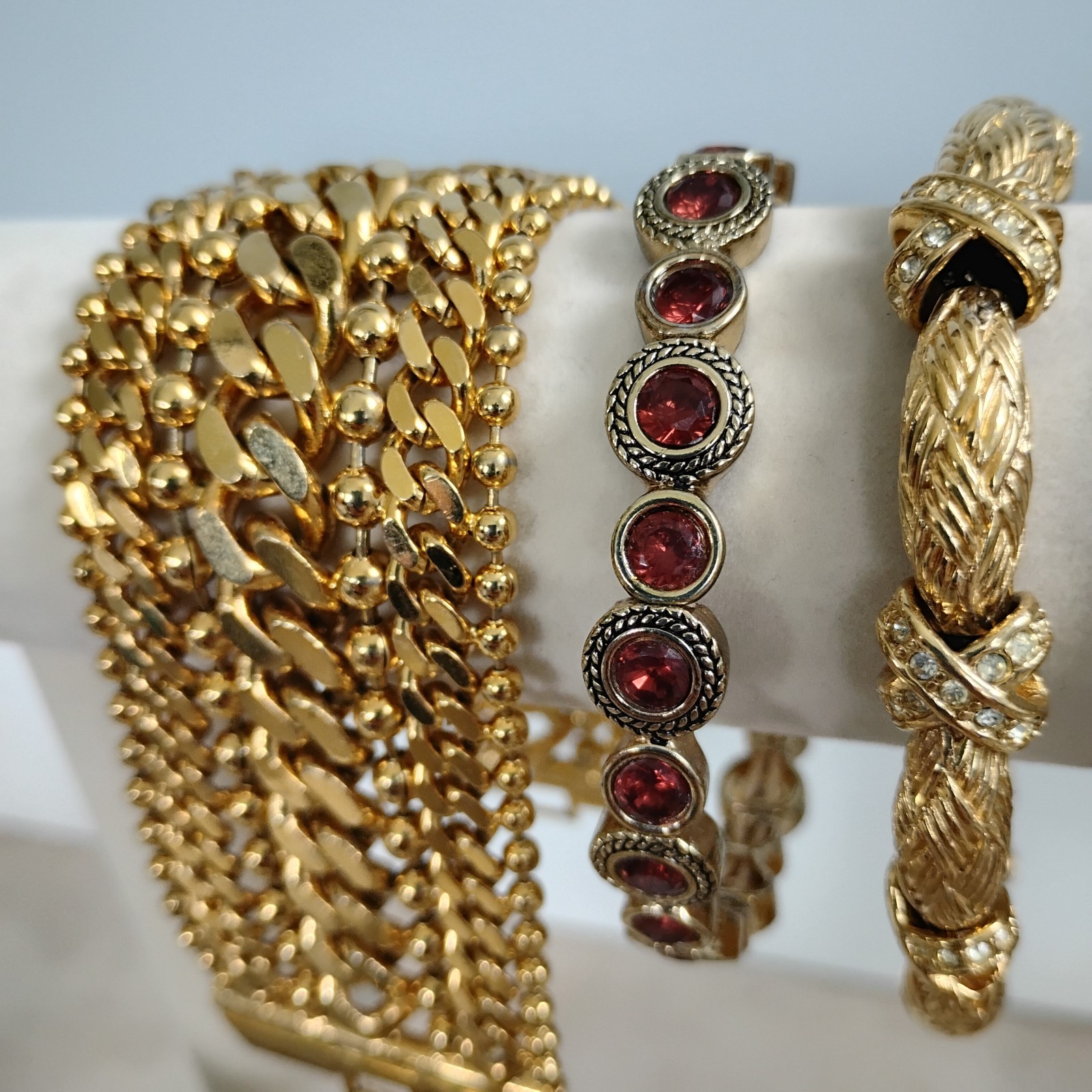 Vintage Lot Of 22 Goldtone Metal Bracelets Quality Greek Key Crystal Coin Chain