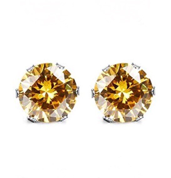 3mm CZ Stud Earrings, Yellow Topaz November Birthstone, Hypo Stainless Steel 316