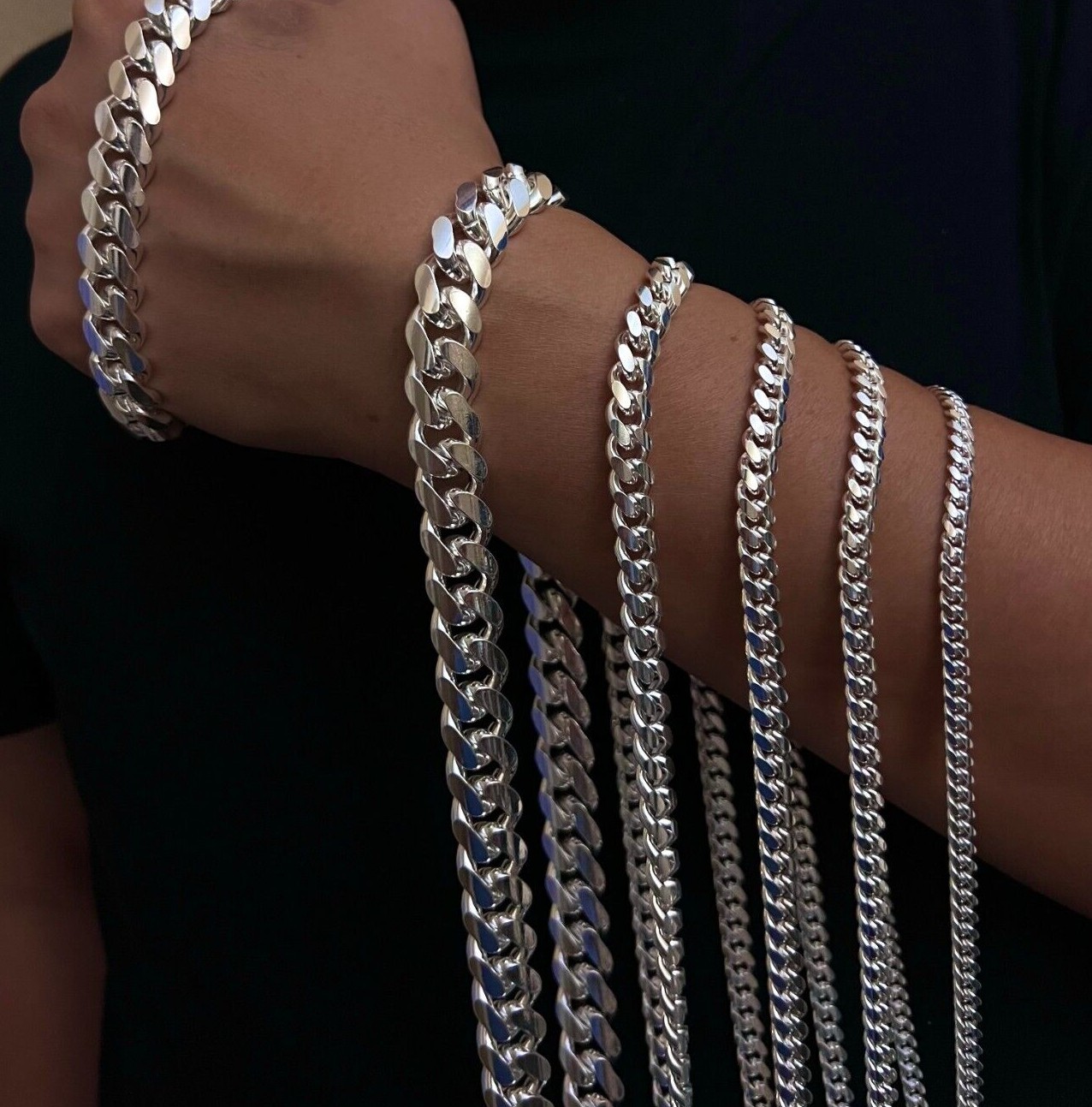 .925 Sterling Silver Cuban Curb Link Chain Necklace 1mm~13mm Men Women 16″~40″