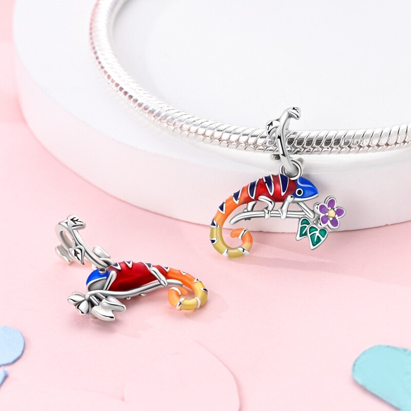 MULA 925 Sterling Silver AAA CZ Charm Enamel Spring Chameleon For Women Bracelet