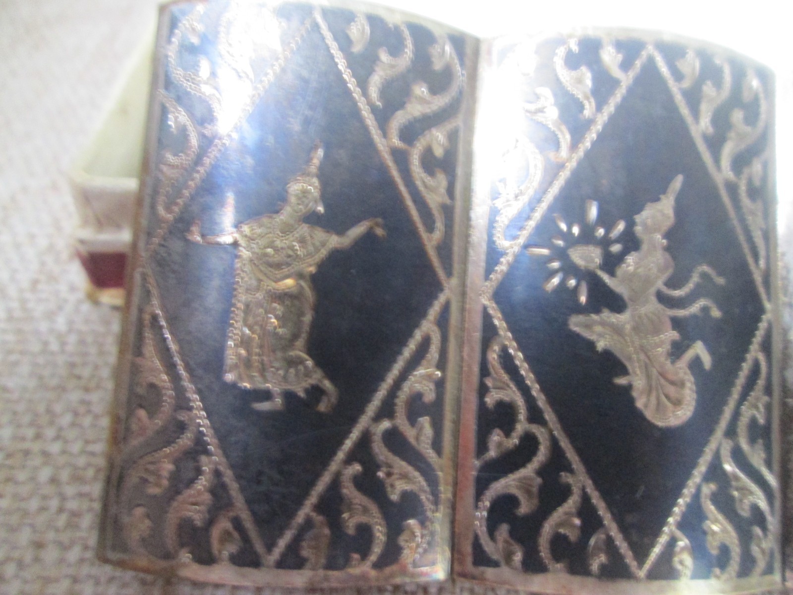 Vintage Siam Sterling Silver Niello Panel Bracelet Boxed Bangkok Thailand 925