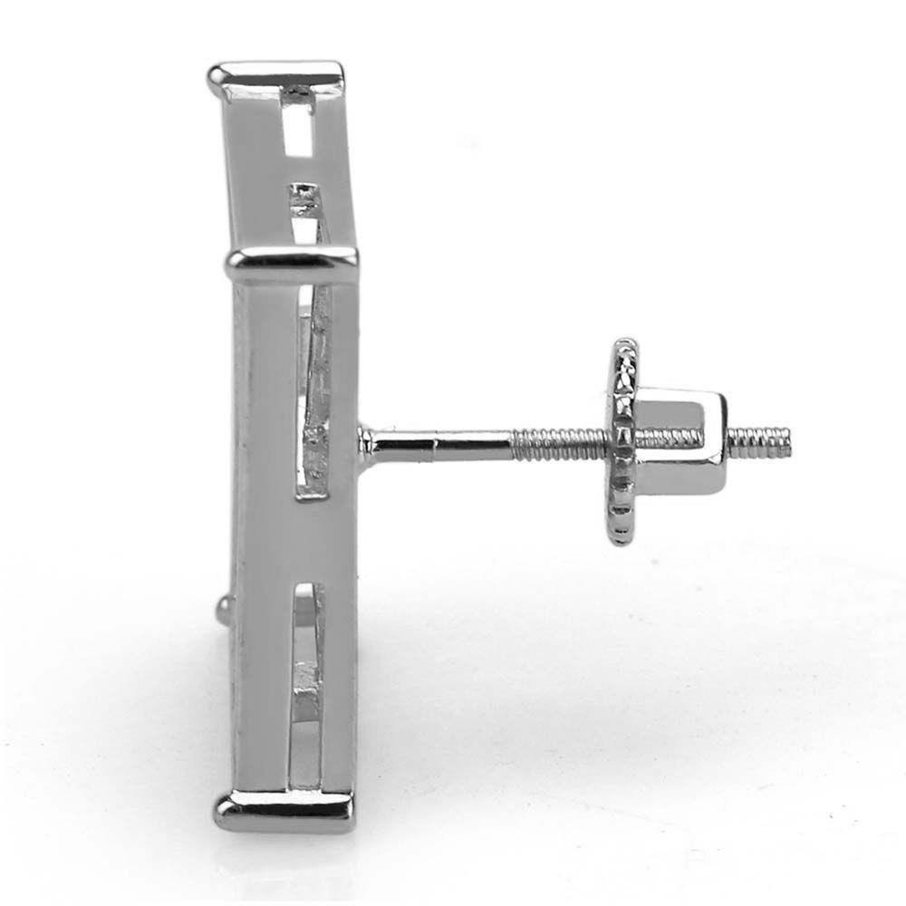 Mens Ladies 925 Sterling Silver 15mm CZ Square Kite Earrings