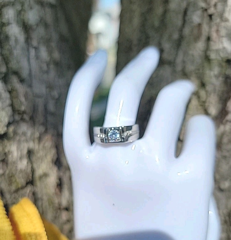 Mens Solitaire Ring White Gold EP 1 CT Simulated Diamonds (pinky)