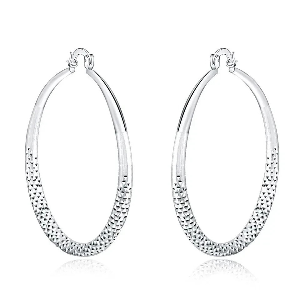 Earrings 925 Sterling Silver, Charms Fine, 5CM circle hoop Earrings for Women