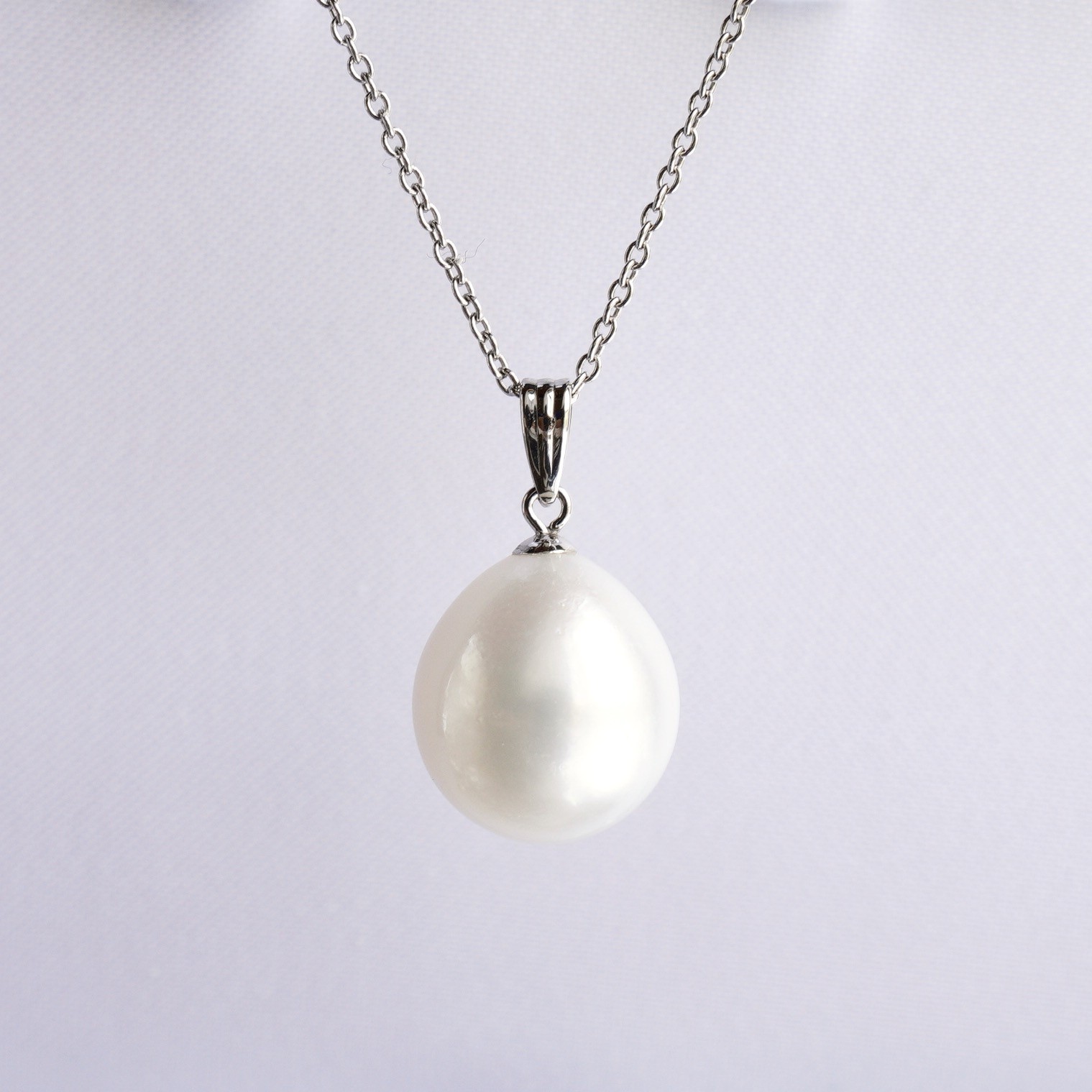 Big 12.3mm White Drop Australian South Sea Pearl Pendant 18K White Gold,0.8″