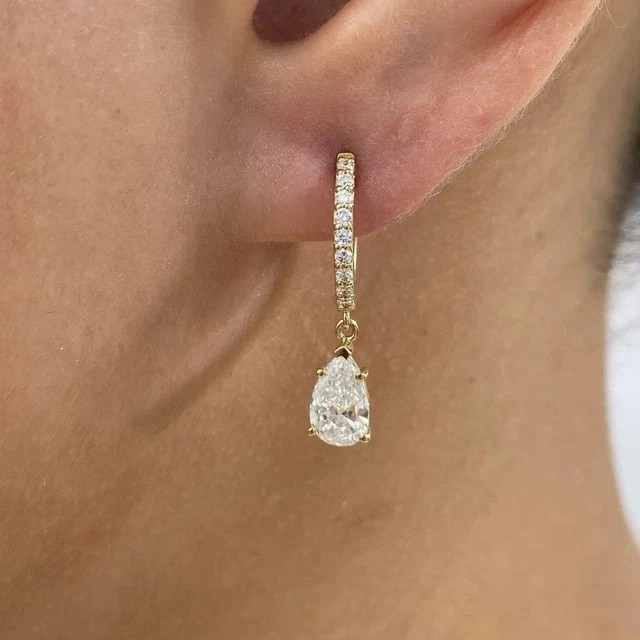2 Ct Pear Cut Simulated Diamond Women’s Drop Earrings In 14k Yellow Gold Plated