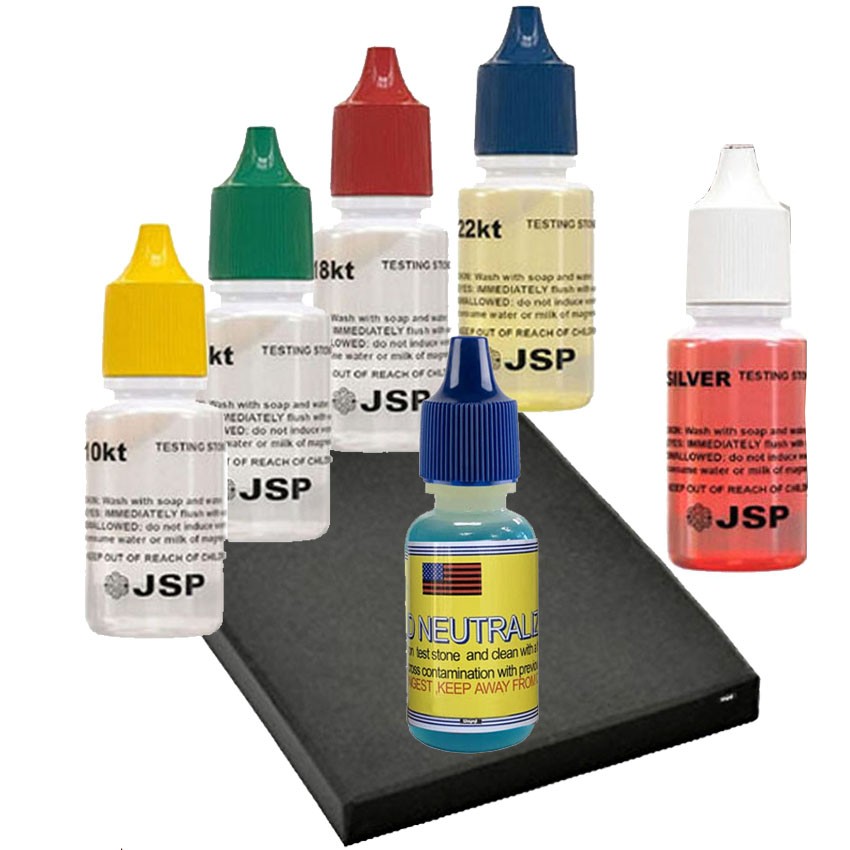Gold Silver Testing Kit 10K–22K Solutions with Neutralizer & Stone