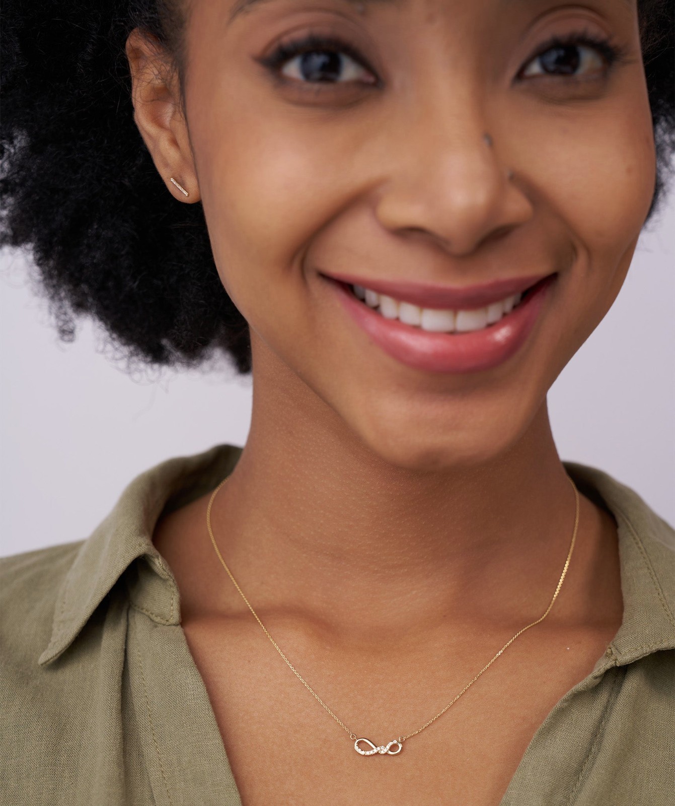 14K Gold Round E-F/VVS-VS Lab Grown Diamond Horizontal Infinity Pendant Necklace