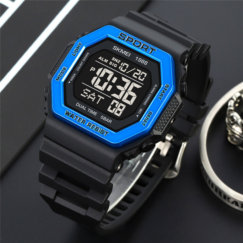 SKMEI Men Watch Rectangle Sport Watches Students Boy LED Date Digital Wristwatch