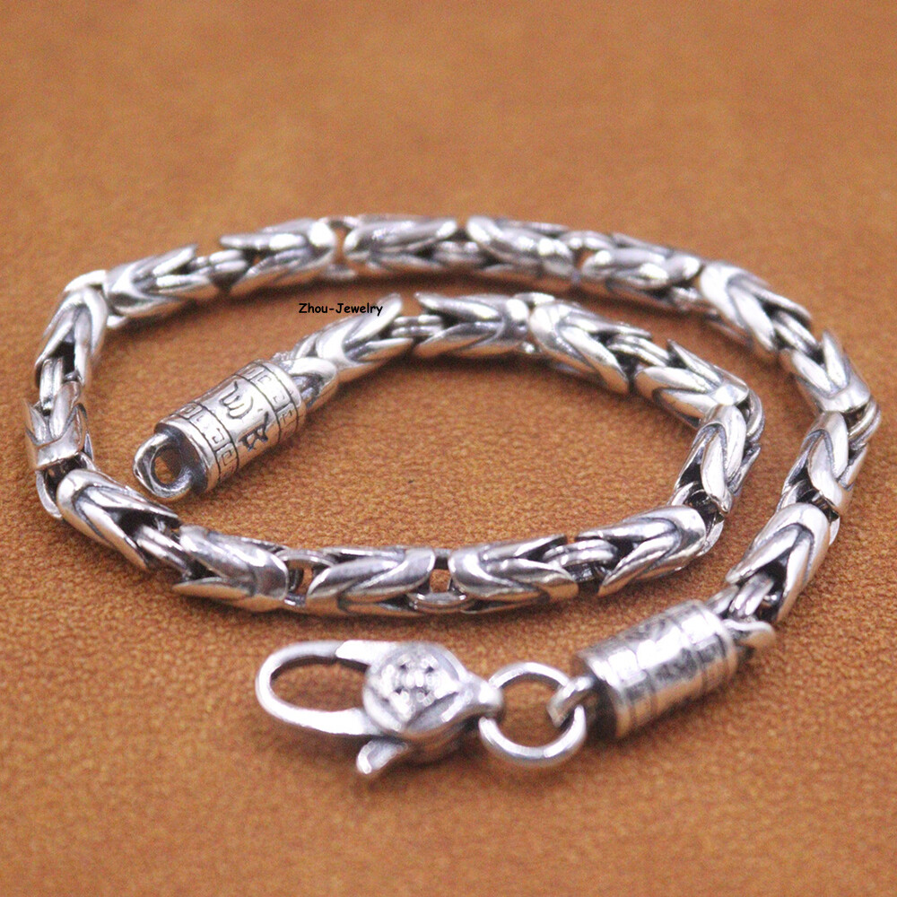 Solid S925 Sterling Silver Chain 4mm Byzantine Link Bracelet 17-18g 8.26in