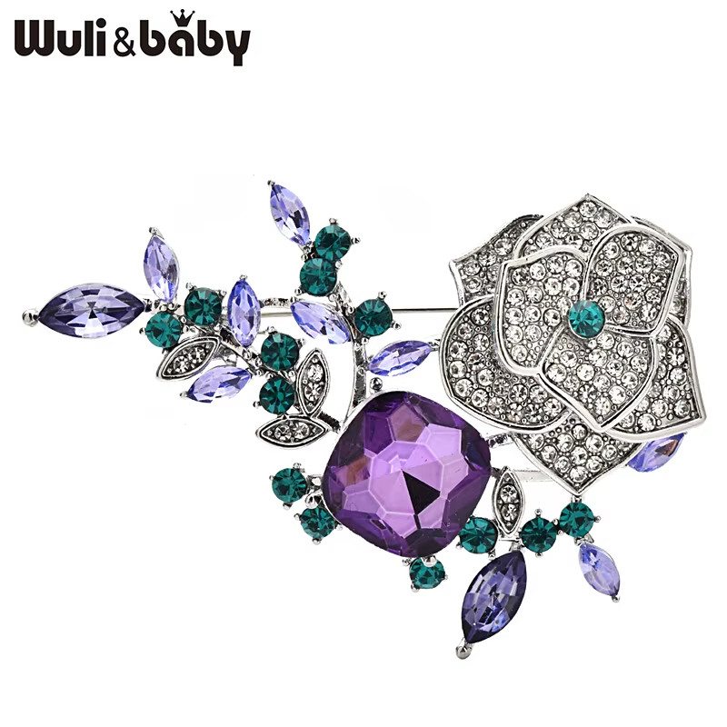 4 Color Rhinestone Rose Flower Brooch for Women Elegant Floral Pin Party Office
