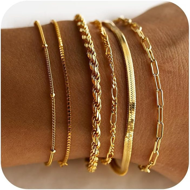 Pulseras Chapadas en Oro 14K Mujer Resistentes al Agua Moda Juego Accesorios